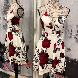 NWT Iris Red and White Rose Fit and Flare Mini Dress